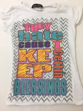 Girls Vintage Harlem Tee 7/8 They Hate Cause I Keep Getting Blessings Y2K